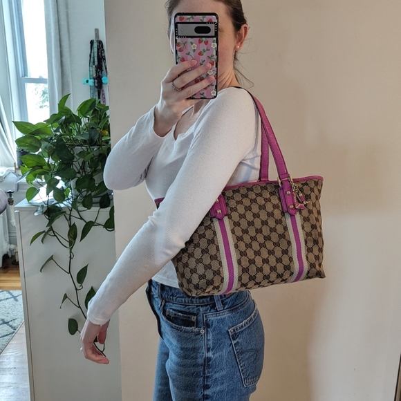 Gucci brown monogram with pink sherry line shoulder bag - Picture 3 of 17